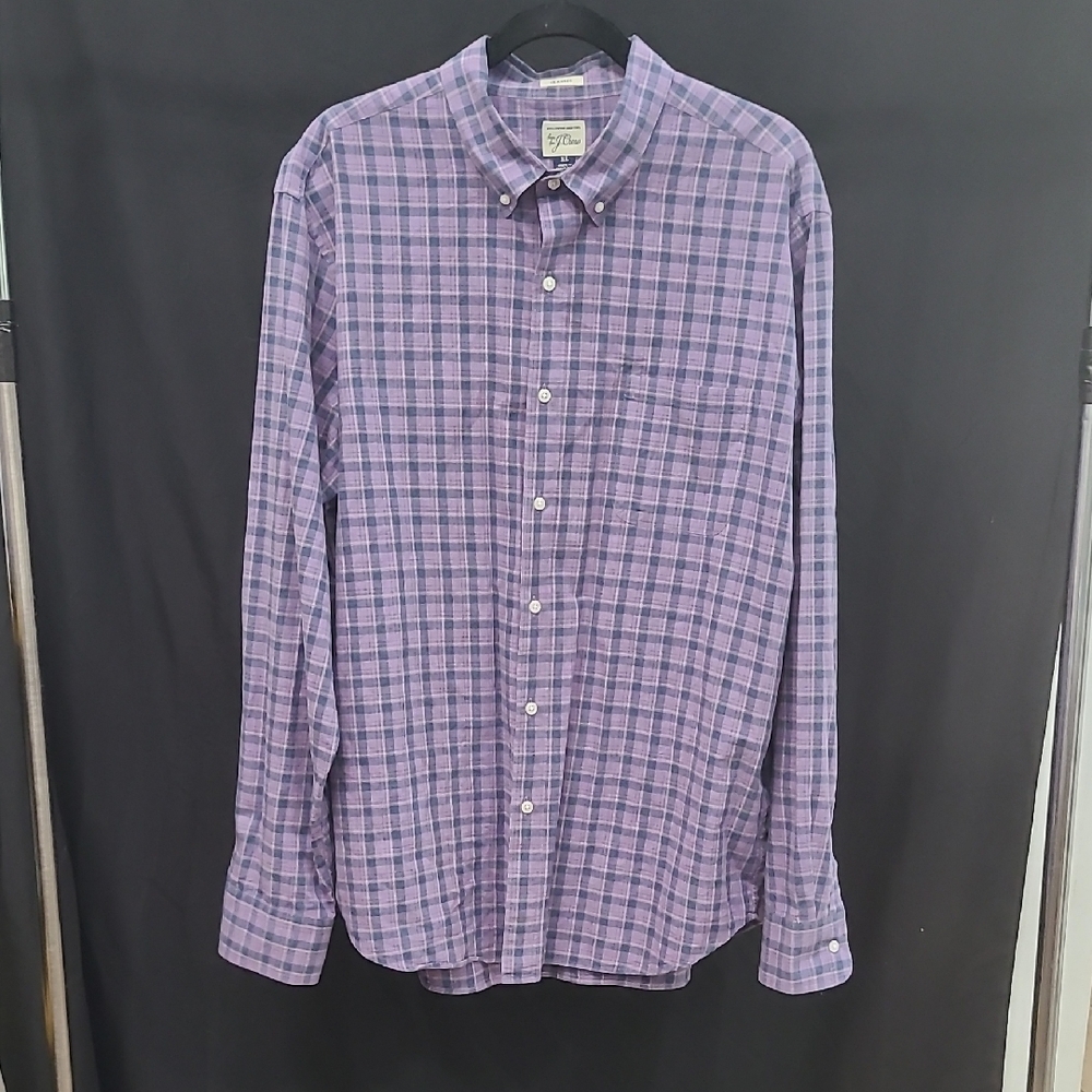 Mens J.CREW White Puroke/Blue Plaid Button Down Long Sleeve Cotton Shirt Size XL